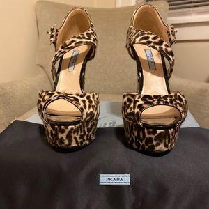 Prada Animal Print Calf-hair Platform Sandals